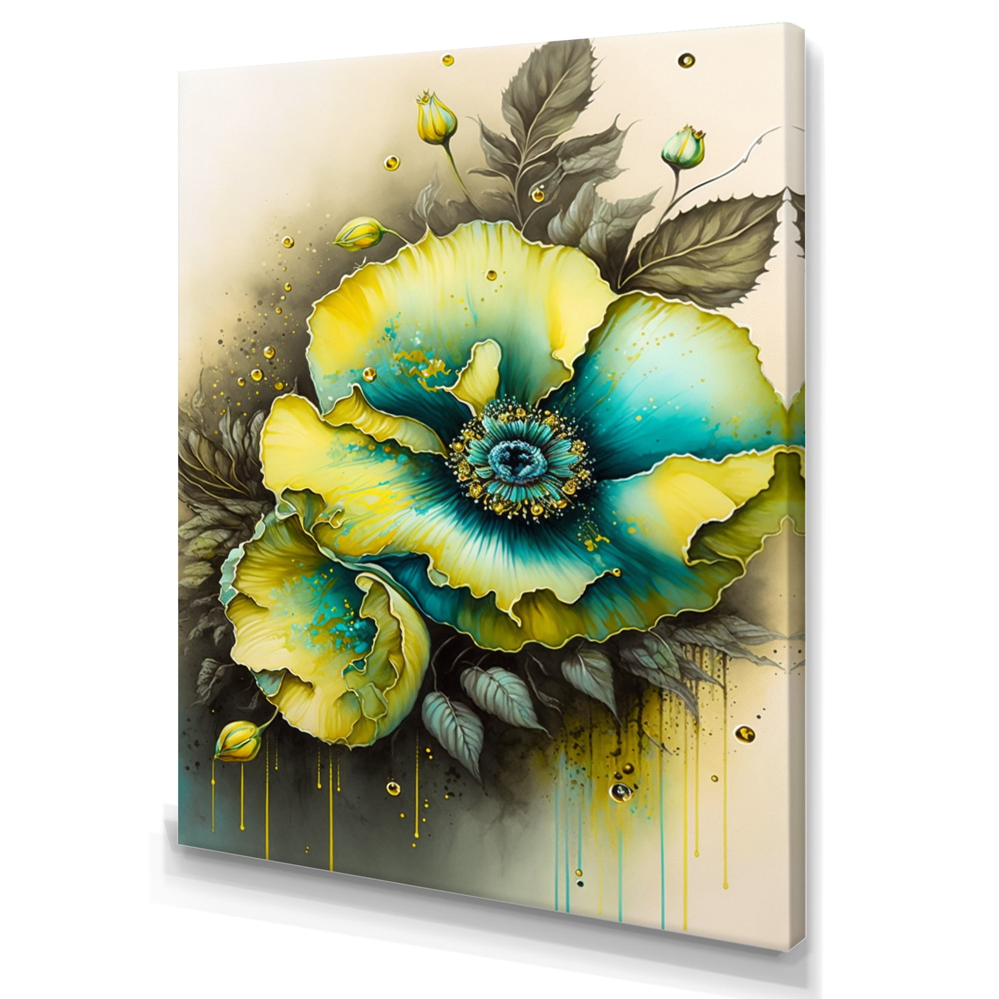 Designart Vibrant Yellow Floral Design Canvas Wall Art