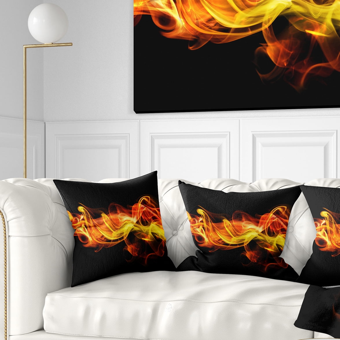 Designart Vibrant Yellow Red Waves - Abstract Throw Pillow - 16x16