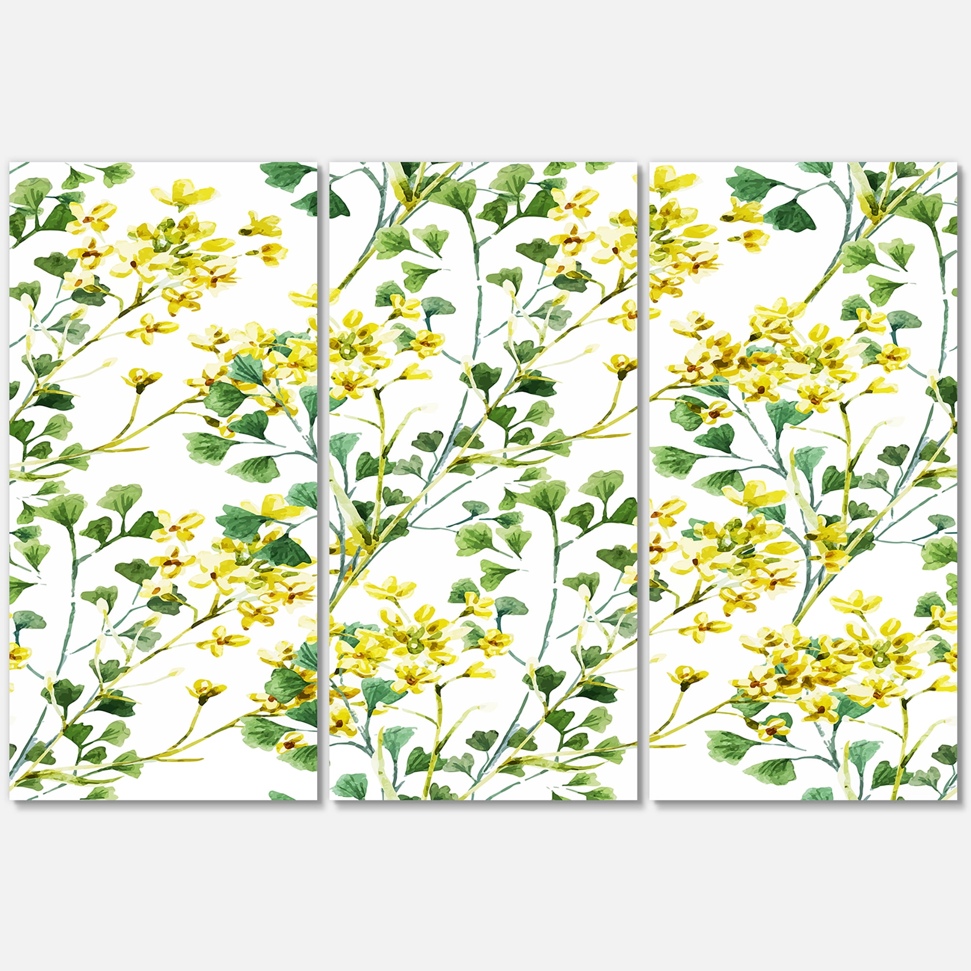 Designart ' Vibrant Yellow Summer Wildflowers On White ' Traditional Canvas Wall Art Print