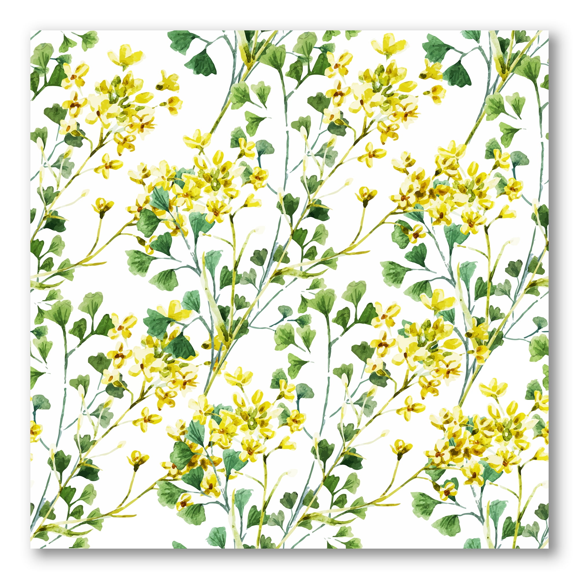 Designart ' Vibrant Yellow Summer Wildflowers On White ' Traditional Canvas Wall Art Print