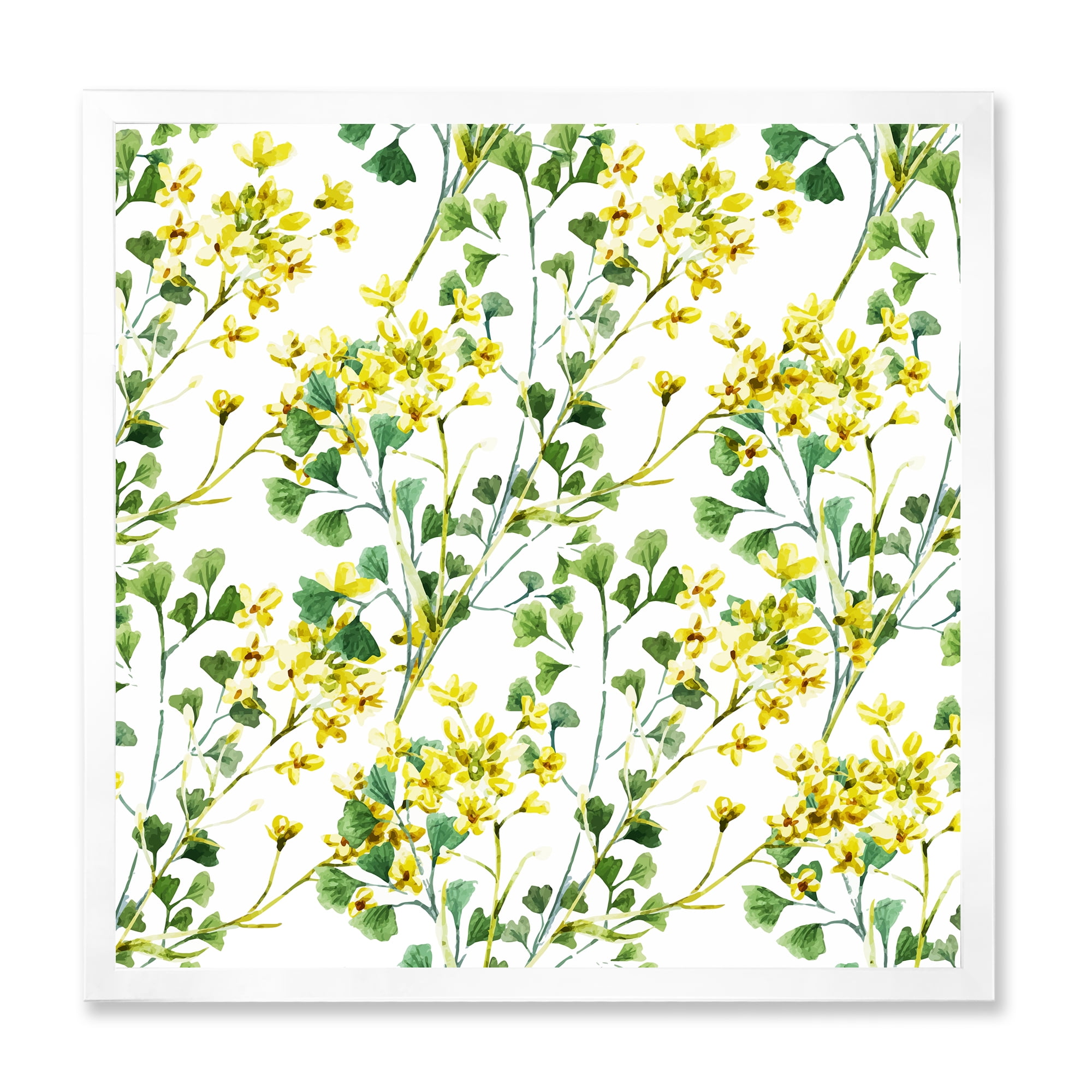 Designart 'Vibrant Yellow Summer Wildflowers On White' Traditional Framed Art Print