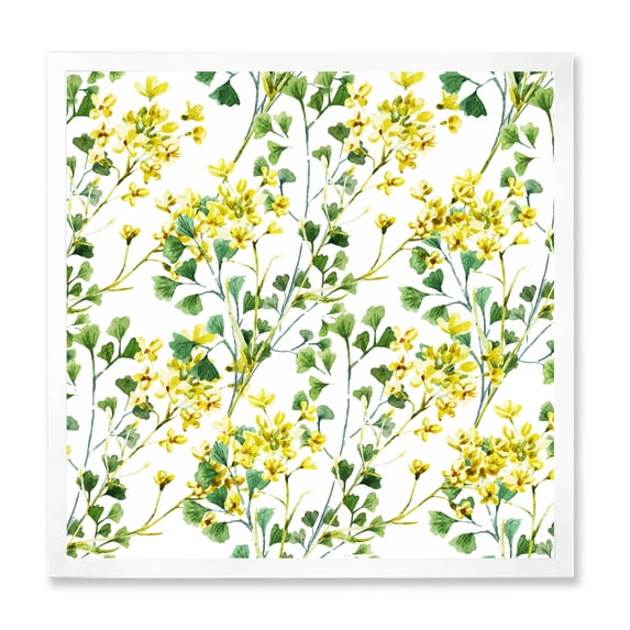 Designart 'Vibrant Yellow Summer Wildflowers On White' Traditional Framed Art Print