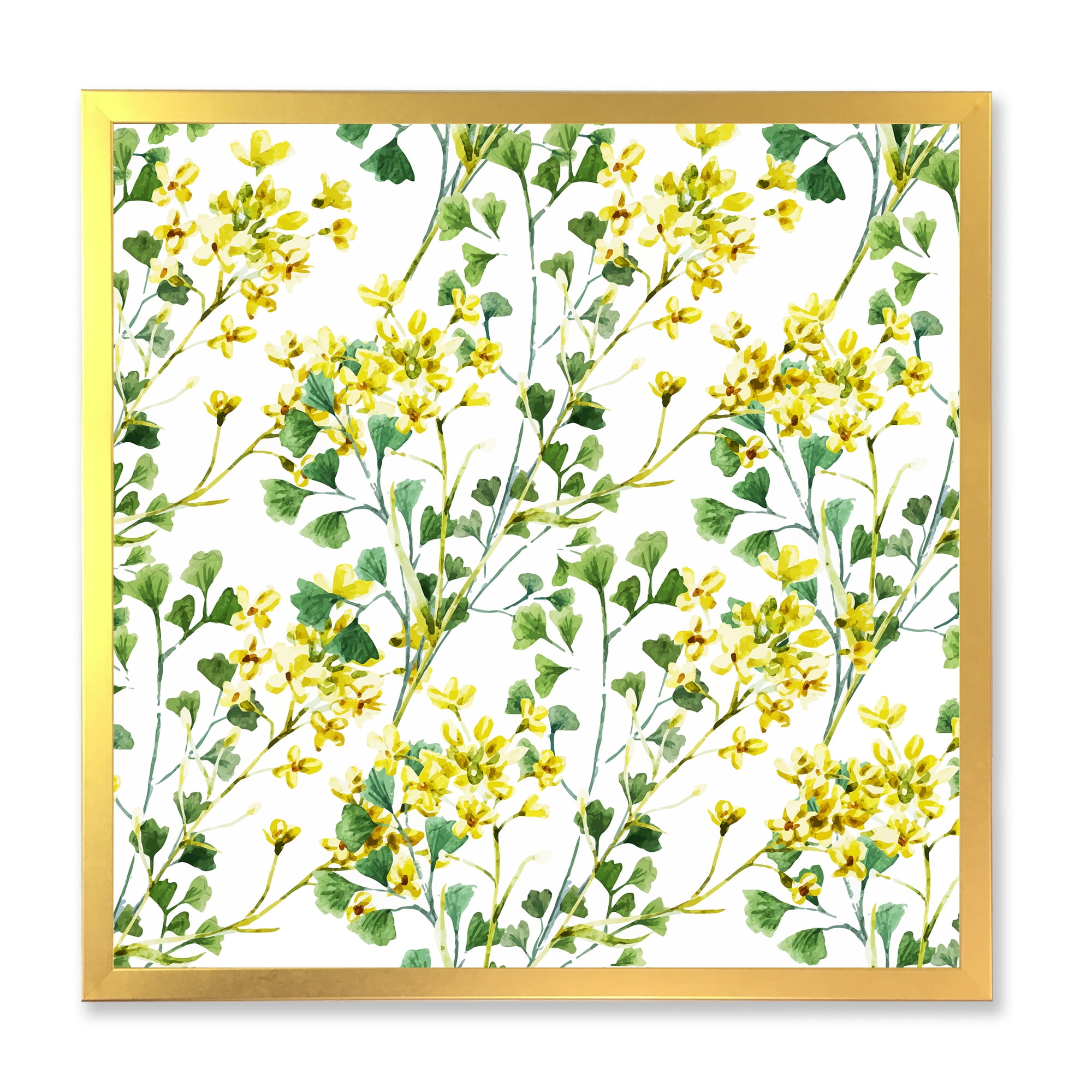 Designart 'Vibrant Yellow Summer Wildflowers On White' Traditional Framed Art Print