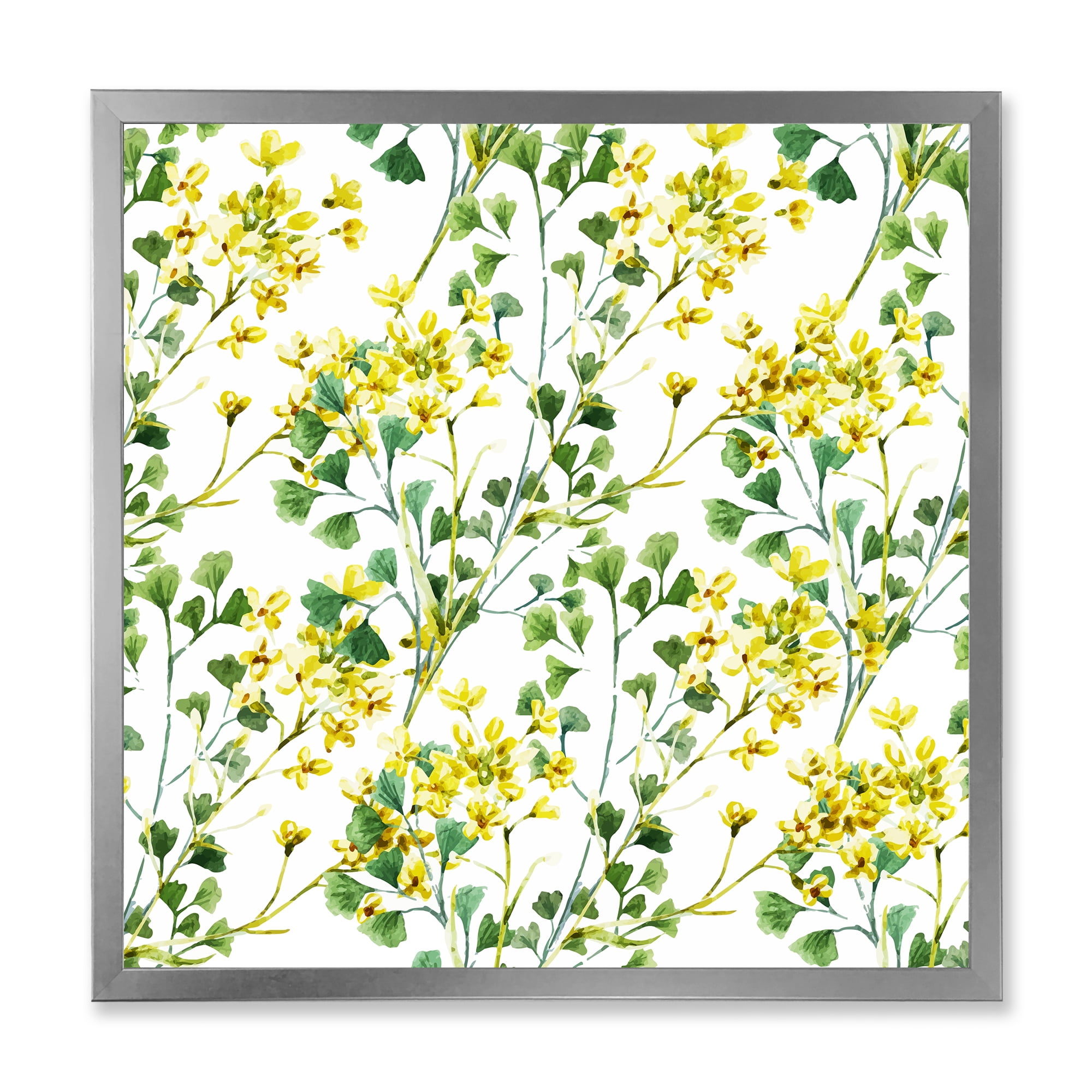Designart 'Vibrant Yellow Summer Wildflowers On White' Traditional Framed Art Print