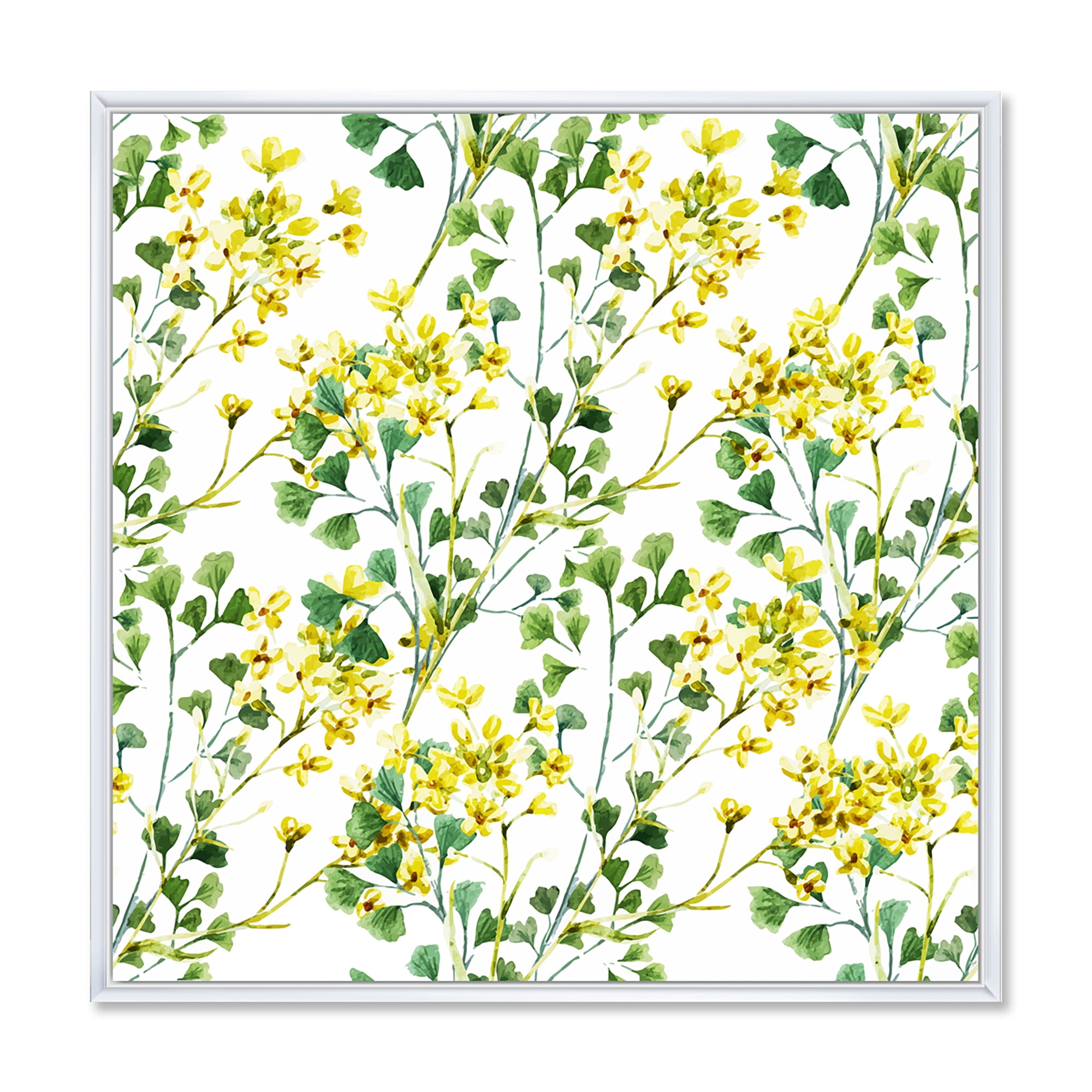 Designart 'Vibrant Yellow Summer Wildflowers On White' Traditional Framed Canvas Wall Art Print