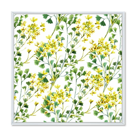 Designart 'Vibrant Yellow Summer Wildflowers On White' Traditional Framed Canvas Wall Art Print