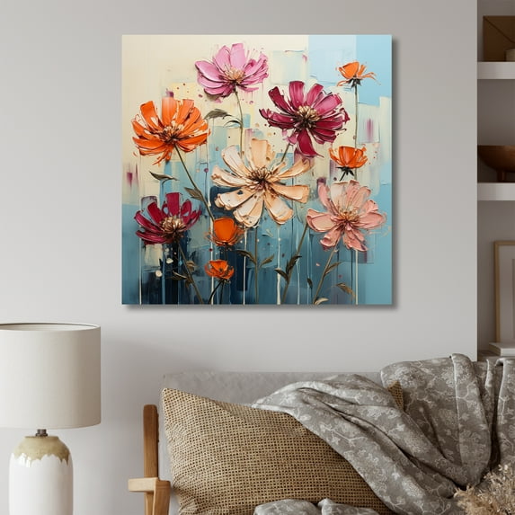 Designart "Vibrant Zinnias Blossoms" Zinnias Wall Art Living Room