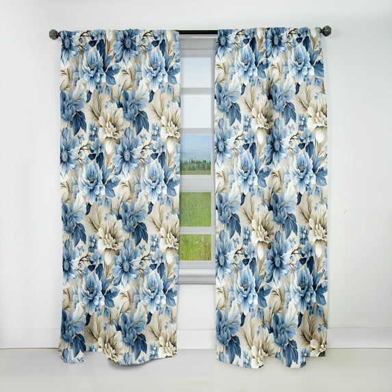 Designart "Victorian Coastal Tranquility: Classic Pattern VIII" Floral Blackout Curtain Panels