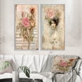 thumbnail image 1 of Designart "Victorian Lady Amid Rustic Pink Roses" Rose Framed Wall Art Set Of 2 - Traditional Pink Framed Canvas Set For Living Room Decor, 1 of 6
