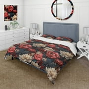 Designart "Victorian Opulence In Red Florals" Floral Bedding Covert Set - Cottage Bed Set With 1 Sham