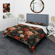 Designart "Victorian Opulence In Red Florals III" Floral Bedding Covert Set - Cottage Bed Set With 2 Shams
