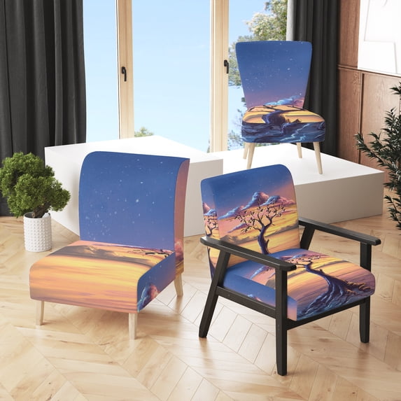 Designart "Video Game Fantasy Tree Scenery" Upholstered Traditional Accent Chair and Arm Chair