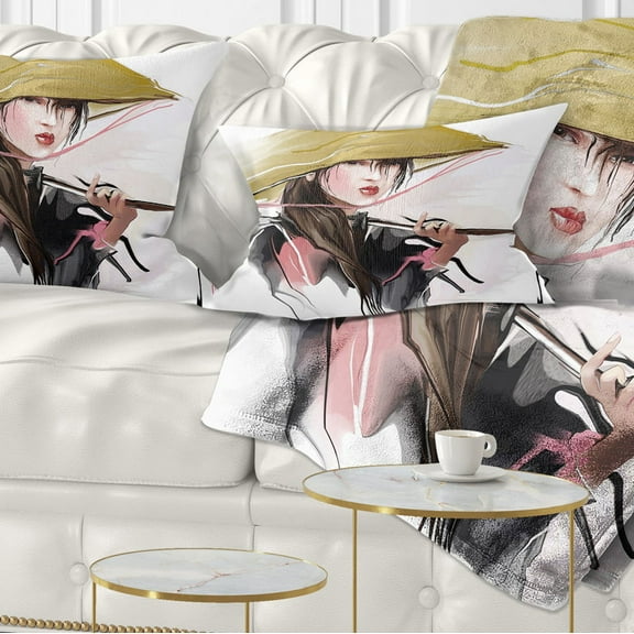 Designart Vietnamese Woman - Digital Art Portrait Throw Pillow - 12x20