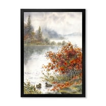 Designart 'View Of The Lake In Autumn Colored' Traditional Framed Art Print
