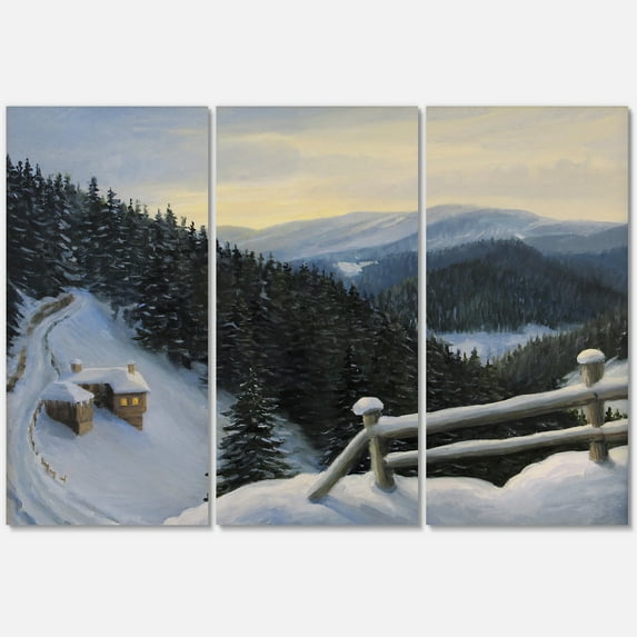 Designart ' View On Snowy Mountain Tops At Evening Glow ' Traditional Canvas Wall Art Print