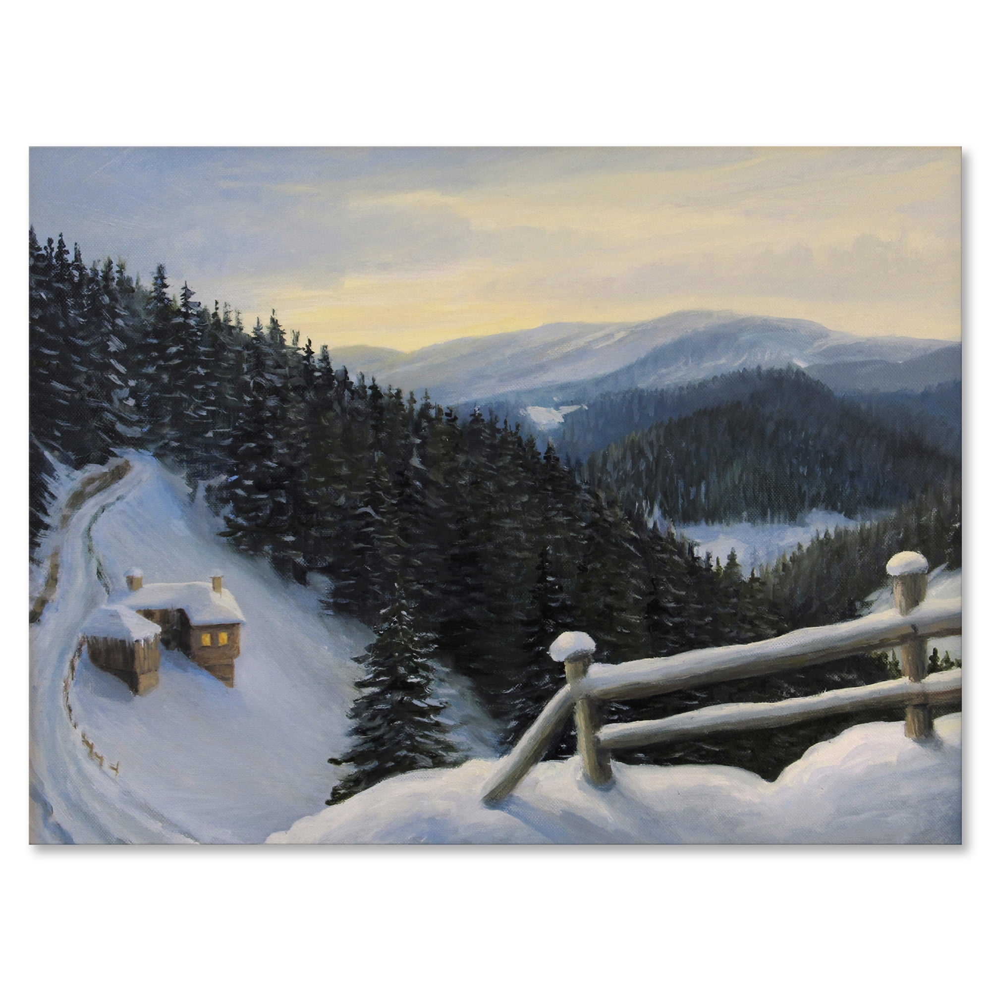 Designart ' View On Snowy Mountain Tops At Evening Glow ' Traditional Canvas Wall Art Print