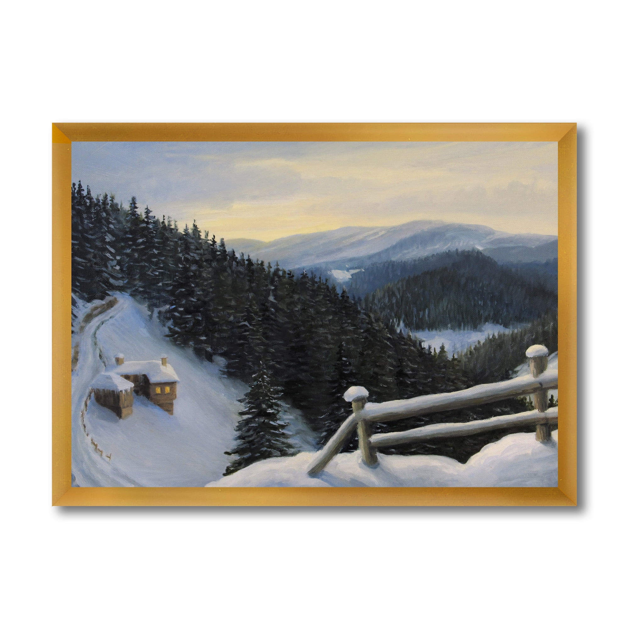 Designart 'View On Snowy Mountain Tops At Evening Glow' Traditional Framed Art Print