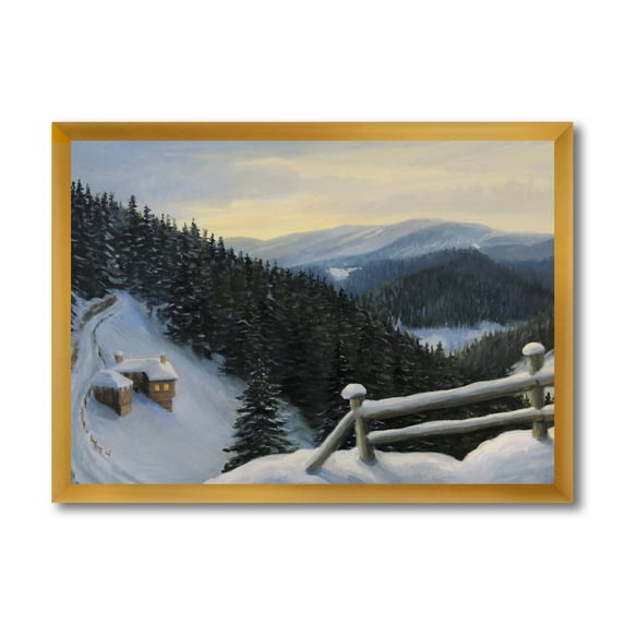 Designart 'View On Snowy Mountain Tops At Evening Glow' Traditional Framed Art Print