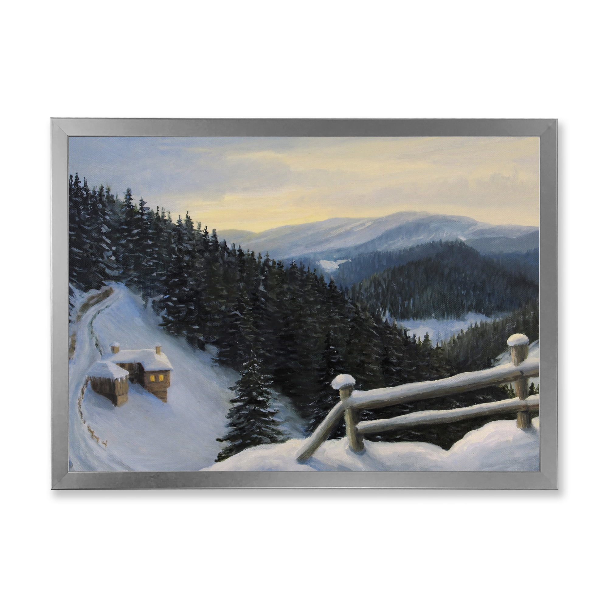 Designart 'View On Snowy Mountain Tops At Evening Glow' Traditional Framed Art Print