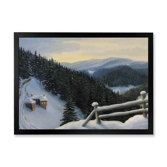Designart 'View On Snowy Mountain Tops At Evening Glow' Traditional Framed Art Print