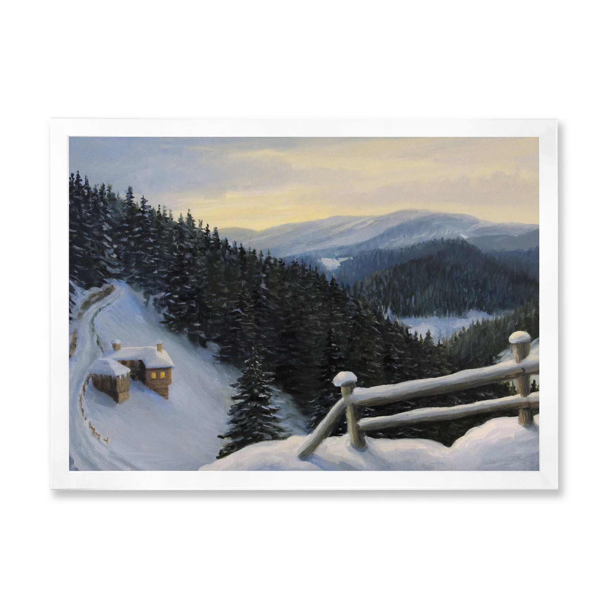 Designart 'View On Snowy Mountain Tops At Evening Glow' Traditional Framed Art Print