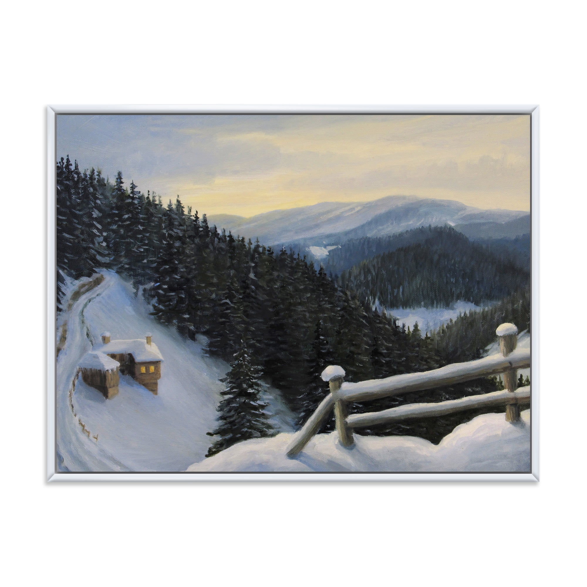 Designart 'View On Snowy Mountain Tops At Evening Glow' Traditional Framed Canvas Wall Art Print