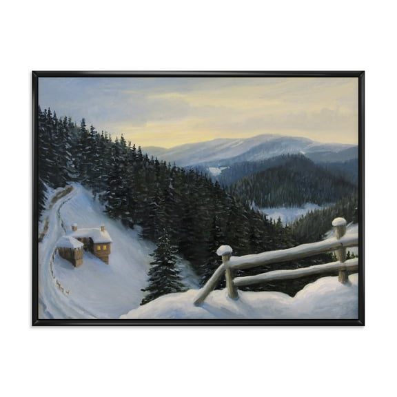 Designart 'View On Snowy Mountain Tops At Evening Glow' Traditional Framed Canvas Wall Art Print