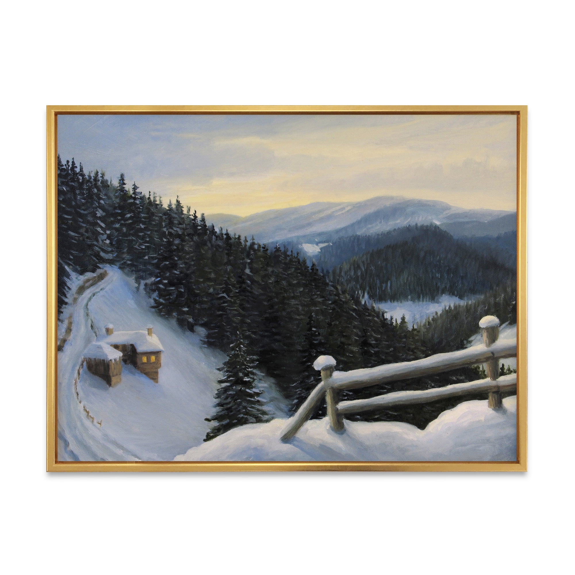 Designart 'View On Snowy Mountain Tops At Evening Glow' Traditional Framed Canvas Wall Art Print