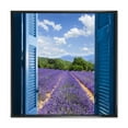 thumbnail image 1 of Designart 'View of Lavender Field Through Blue Open Cottage Window' Farmhouse Framed Canvas Wall Art Print, 1 of 5