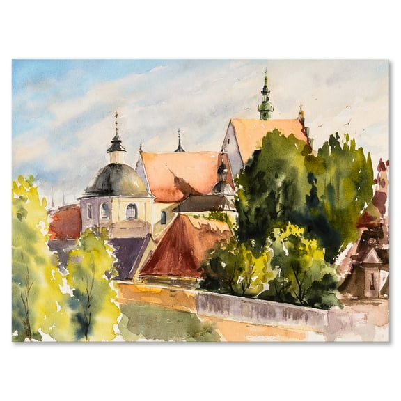 Designart ' View of Old Polish City Buildings In Nature ' Traditional Canvas Wall Art Print