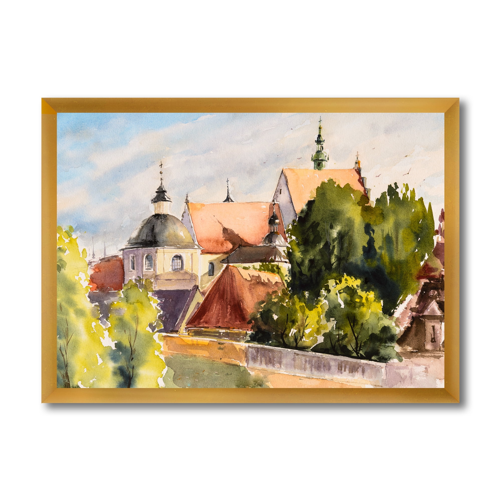 Designart 'View of Old Polish City Buildings In Nature' Traditional Framed Art Print