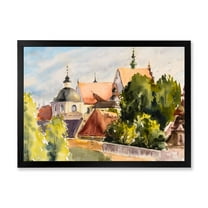 Designart 'View of Old Polish City Buildings In Nature' Traditional Framed Art Print