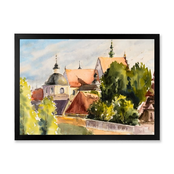 Designart 'View of Old Polish City Buildings In Nature' Traditional Framed Art Print