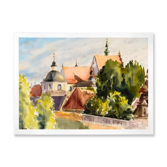 Designart 'View of Old Polish City Buildings In Nature' Traditional Framed Art Print