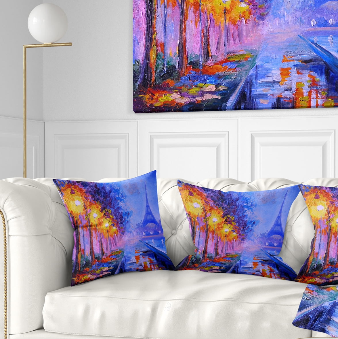 Designart View of Paris Eiffel Tower - Landscape Printed Throw Pillow - 16x16