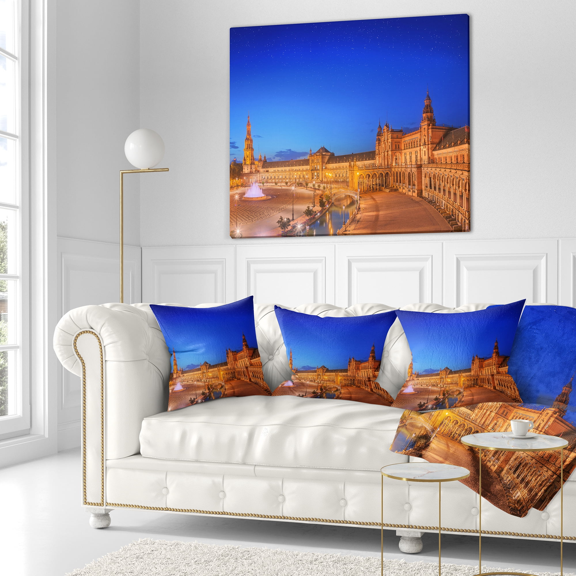 Designart View of Spain Square at Sunset - Cityscape Throw Pillow - 18x18