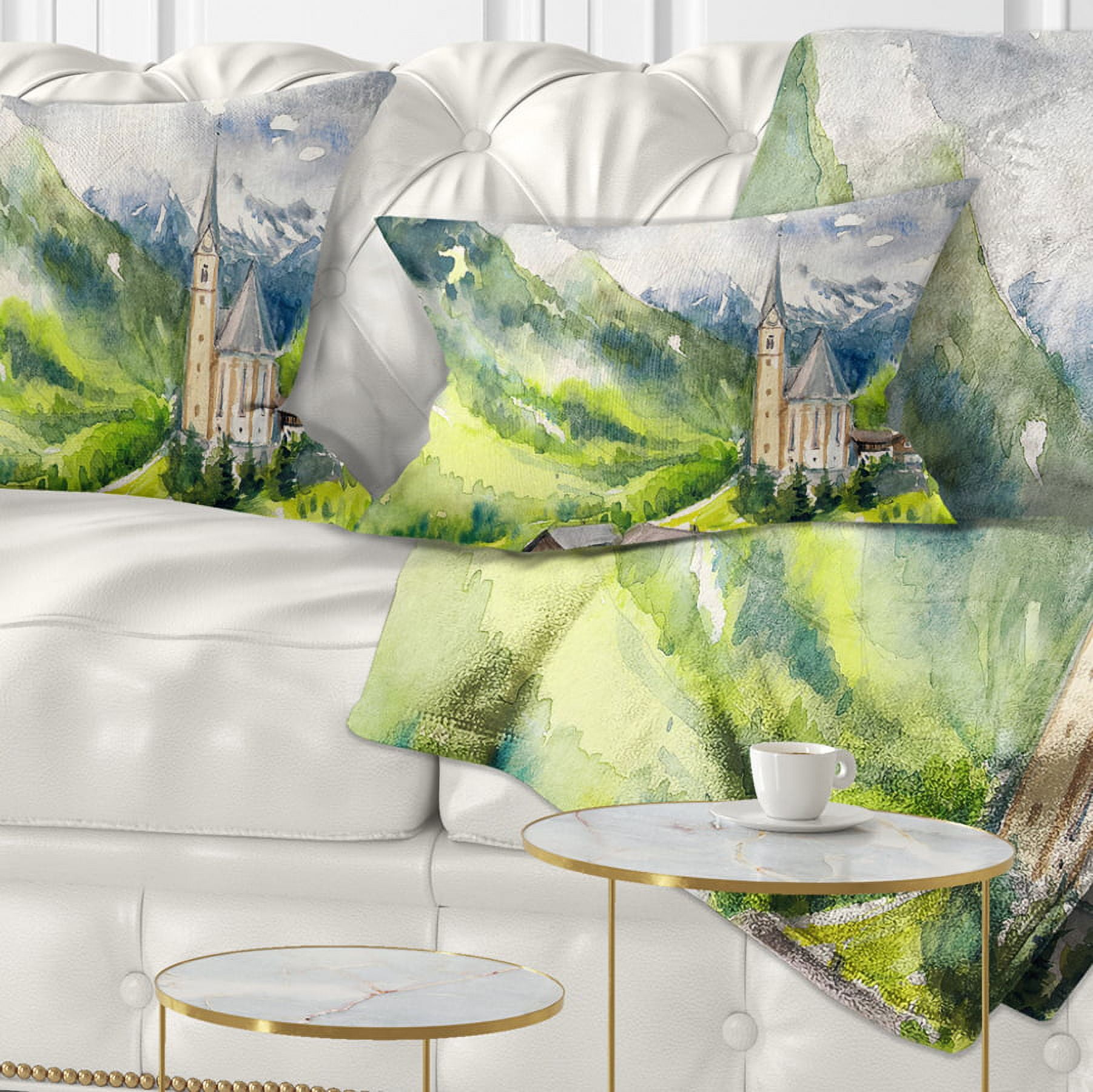 Designart Village Heiligenblut Watercolor - Landscape Painting Throw Pillow - 12x20