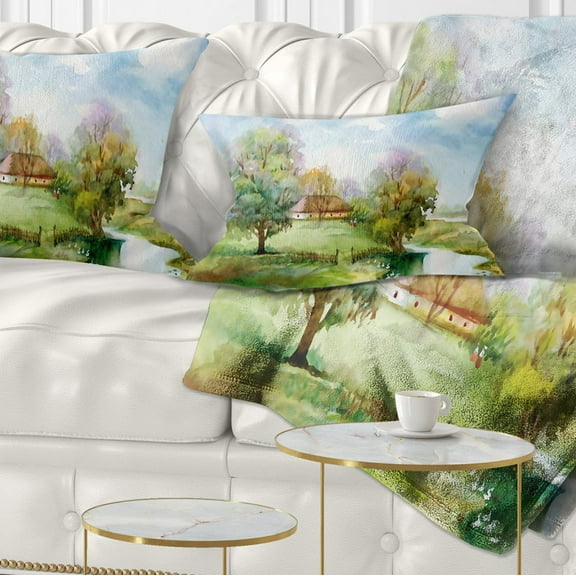 Designart Village Life - Landscape Printed Throw Pillow - 12x20
