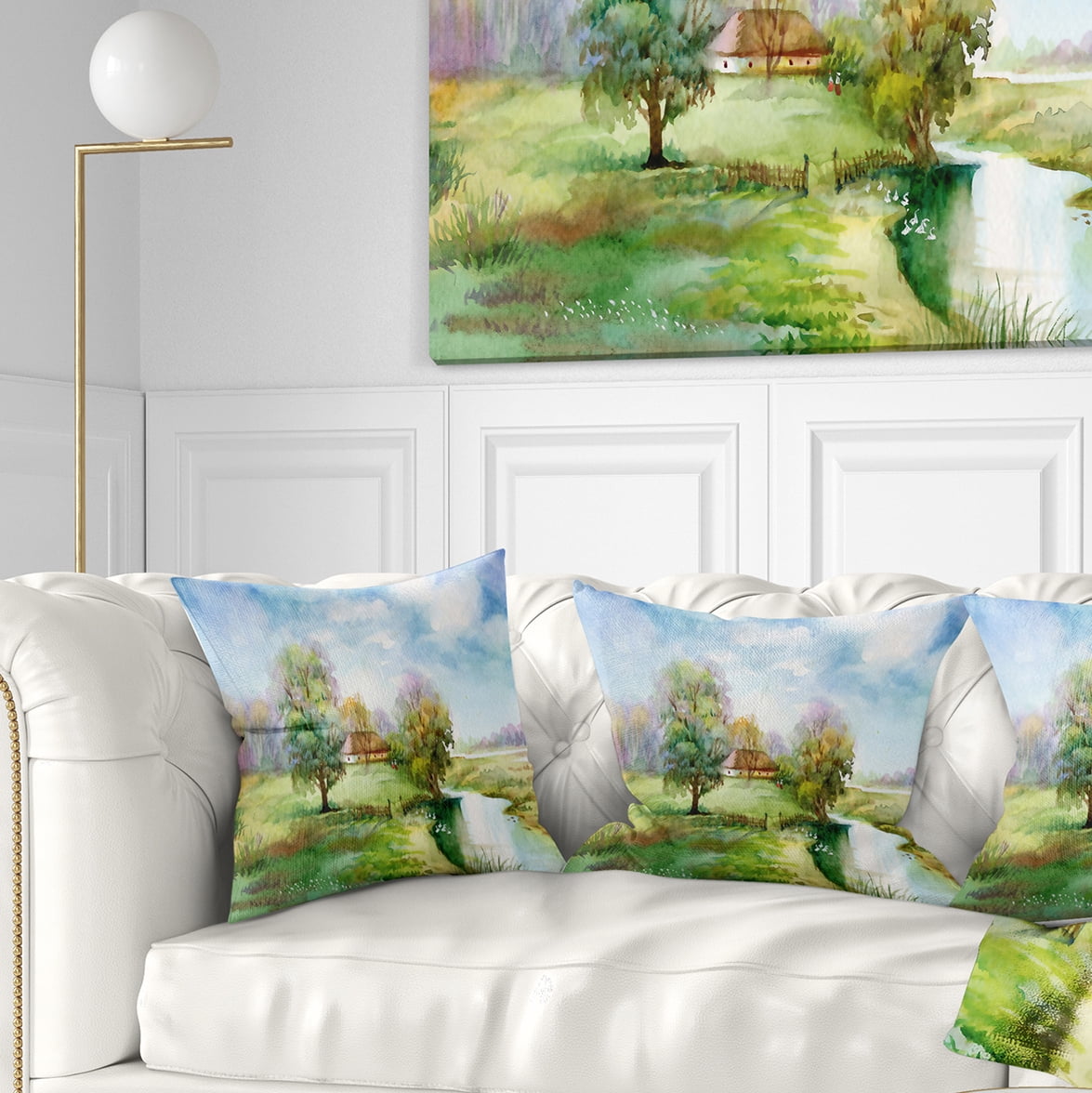 Designart Village Life - Landscape Printed Throw Pillow - 16x16