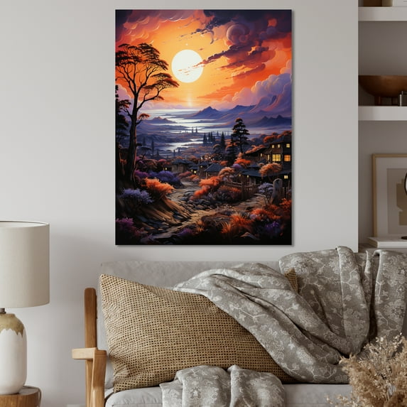 Designart "Village at Sunset A Van Gogh-Inspired Artwork II" Vangogh Metal Wall Art