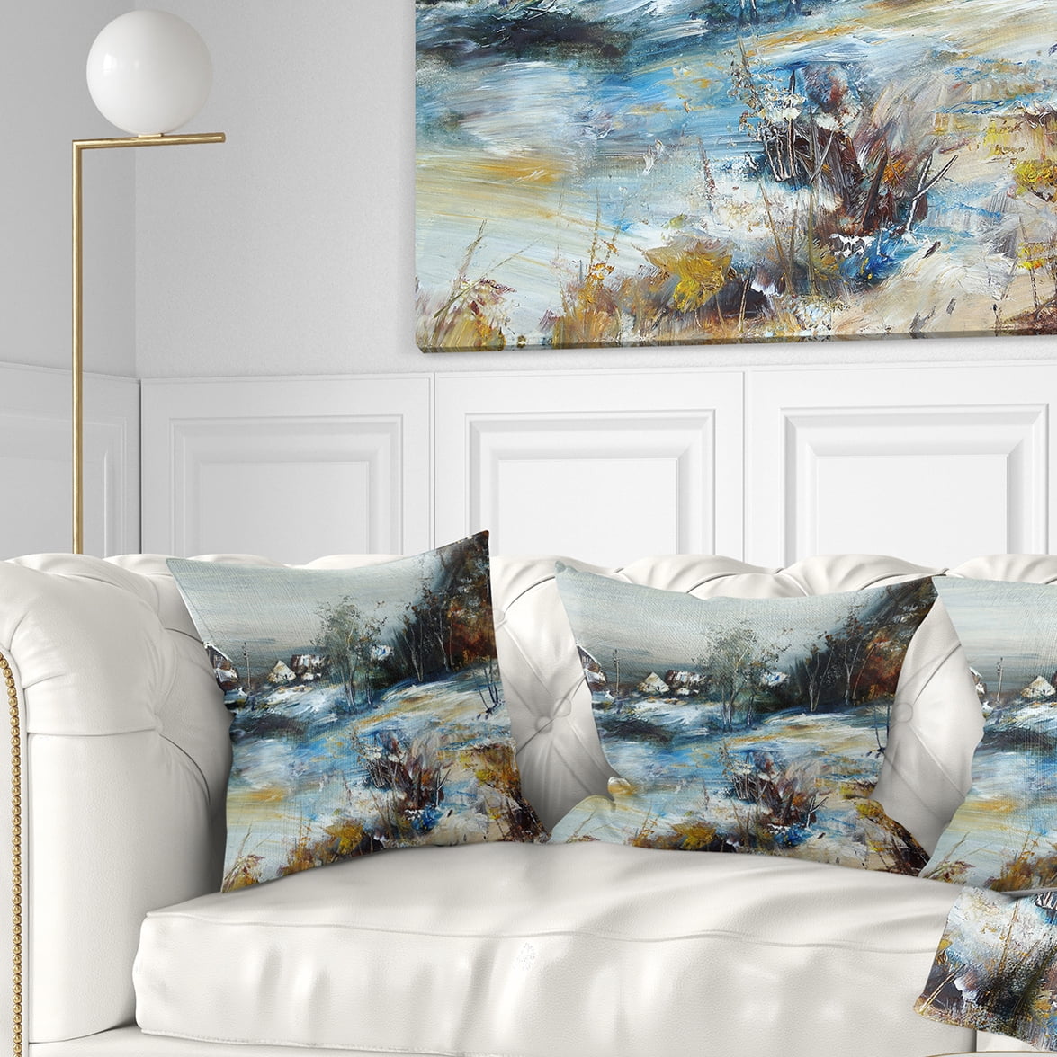 Designart Village in Winter - Landscape Printed Throw Pillow - 18x18
