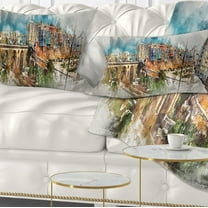 Designart Villajoyosa Town Digital Art Panorama - Cityscape Throw Pillow - 12x20
