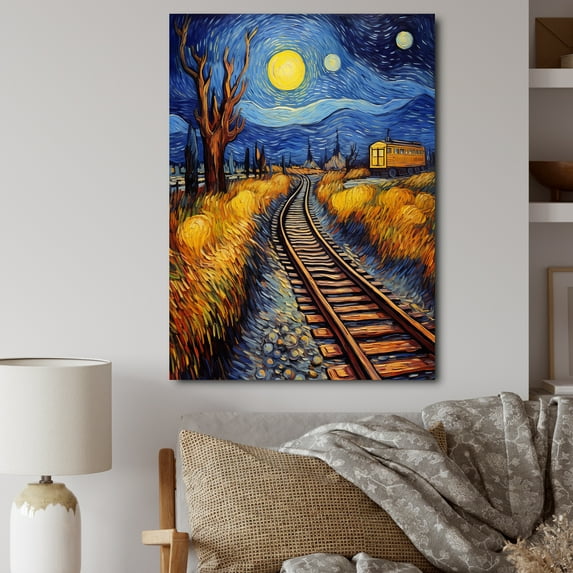 Designart "Vincents Perspective Train Rails" Modern Wall Art Living Room