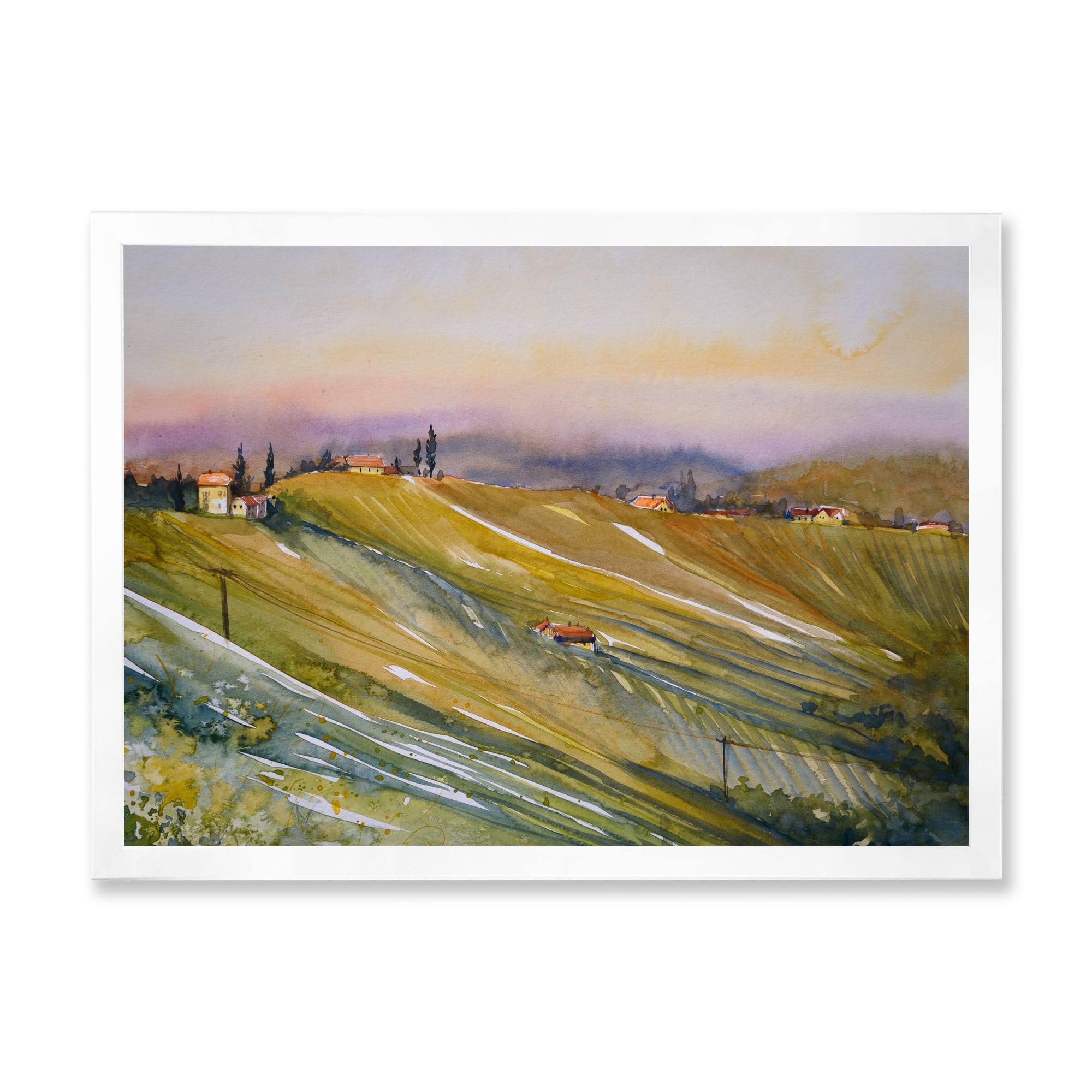 Designart 'Vineyard At Morning In Tuscany Italy' Country Framed Art Print