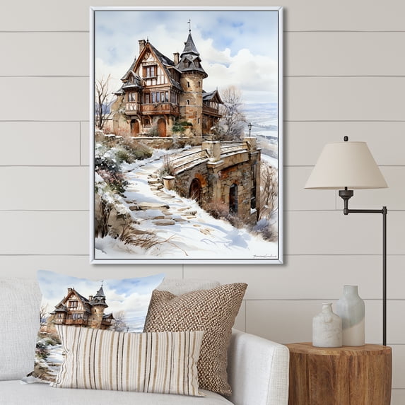 Designart "Vineyard In Winter Splendor I" Vineyard Floater Framed Canvas Wall Art