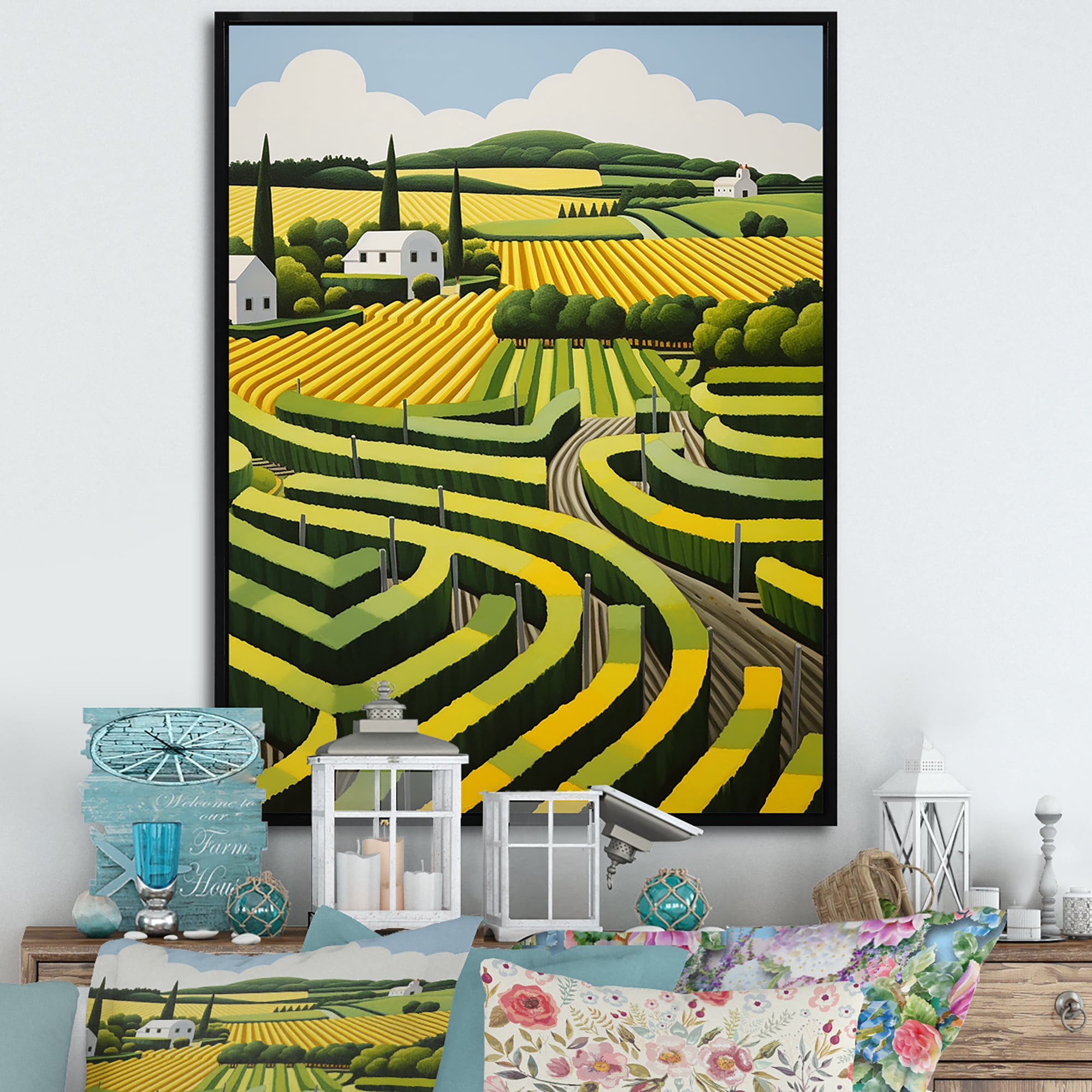 Designart "Vineyard Landscape Rendered In De Stijl Style" Vineyard ...