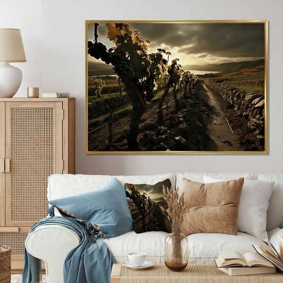 Designart "Vineyard Tapestry Scenic Splendor" Landscapes Floater Framed Canvas Wall Art