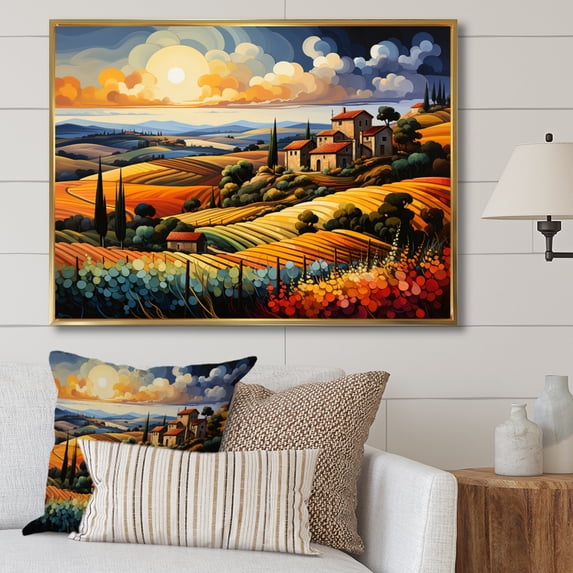 Designart "Vineyards of Tuscany, Italy V" Italy Floater Framed Wall Art Living Room