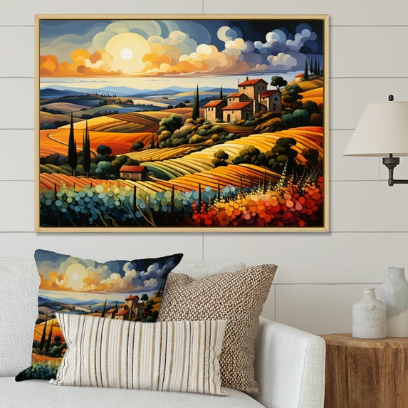 Designart "Vineyards of Tuscany, Italy V" Italy Floater Framed Wall Art Living Room