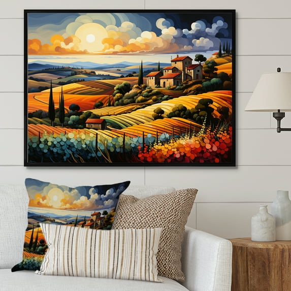 Designart "Vineyards of Tuscany, Italy V" Italy Floater Framed Wall Art Living Room